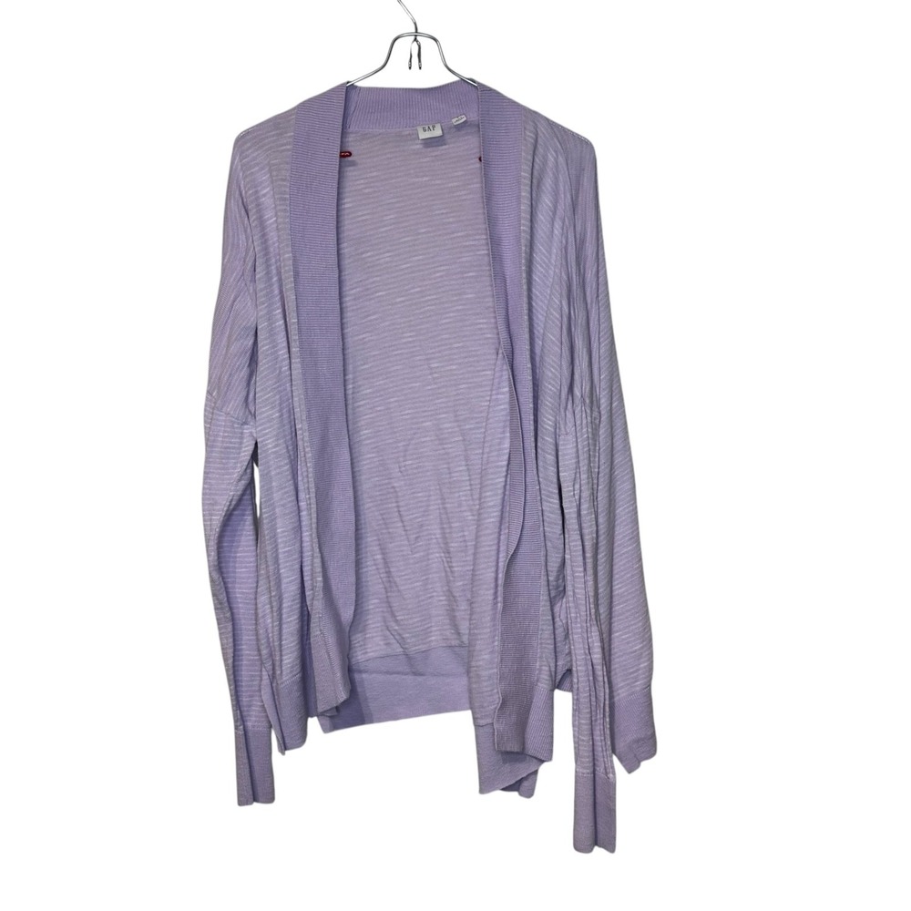 Gap Womens Sweater Open Cardigan Long Sleeve Lavender White Striped Slub Large